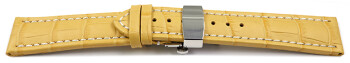 Schnellwechsel Uhrenarmband mit Butterfly Schließe Leder Kroko gelb 18mm 20mm 22mm 24mm