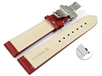 Schnellwechsel Uhrenarmband mit Butterfly Schließe Leder Kroko rot 18mm 20mm 22mm 24mm 26mm 28mm