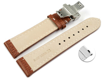 XL Schnellwechsel Uhrenarmband mit Butterfly Schließe Leder Kroko hellbraun 18mm 20mm 22mm 24mm