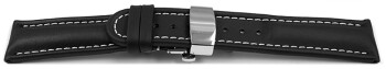 Schnellwechsel Uhenarmband mit Butterfly Schließe Leder glatt schwarz 18mm 20mm 22mm 24mm