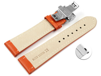 Schnellwechsel Uhrenarmband mit Butterfly Leder glatt orange 18mm 20mm 22mm 24mm