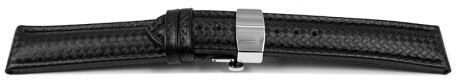 Schnellwechsel Uhrenarmband mit Butterfly Leder Carbon Prägung schwarz TiT 18mm 20mm 22mm 24mm
