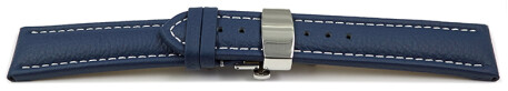 Schnellwechsel Uhrenarmband mit Butterfly gepolstert genarbt blau 18mm 20mm 22mm 24mm 26mm 28mm
