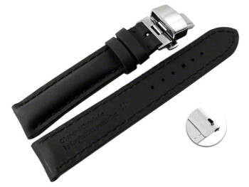 Schnellwechsel Uhrenband Butterfly stark gepolstert hydrophobiertes Leder schwarz 18mm 20mm 22mm 24mm