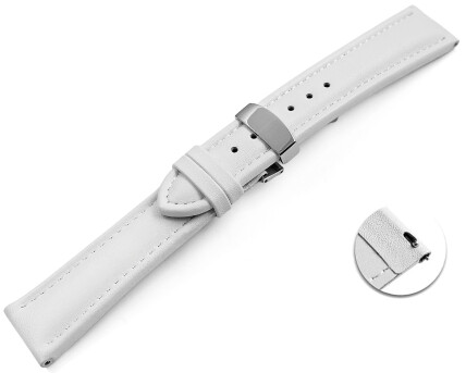 Schnellwechsel Uhrenarmband  Kippfaltschließe Leder glatt gepolstert weiß 18mm 20mm 22mm 24mm