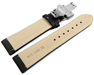 Uhrenarmband Butterfly gepolstert Leder glatt schwarz wN...