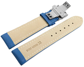Uhrenarmband Butterfly gepolstert Leder glatt blau 18mm...