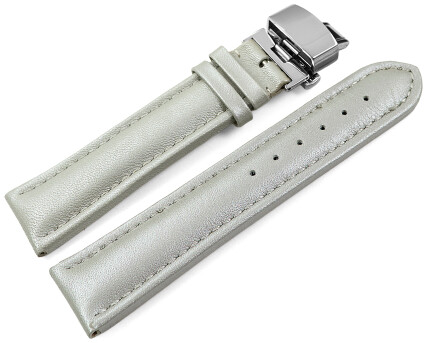Uhrenarmband Butterfly gepolstert Leder glatt hellgrau...
