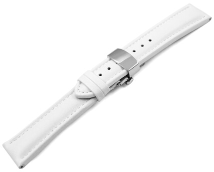 Uhrenarmband Butterfly gepolstert Leder glatt weiß 18mm 20mm 22mm 24mm 26mm 28mm