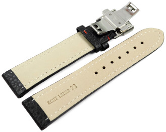 Uhrenarmband mit Butterfly gepolstert genarbt schwarz...