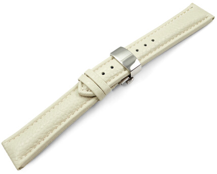 Uhrenarmband Leder mit Butterfly gepolstert genarbt Creme TiT 18mm 20mm 22mm 24mm 26mm 28mm