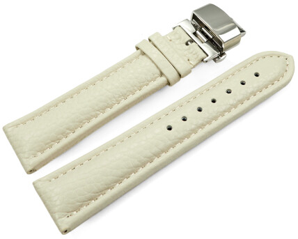 Uhrenarmband Leder mit Butterfly gepolstert genarbt Creme...