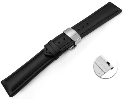 Schnellwechsel Uhrenarmband Butterfly Vegan Korn schwarz gepolstert 18mm 20mm 22mm 24mm