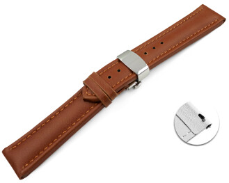 Schnellwechsel Uhrenarmband Butterfly Vegan Korn hellbraun gepolstert 18mm 20mm 22mm 24mm