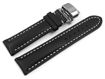 Uhrenband mit Butterfly stark gepolstert glatt schwarz 19mm 21mm 23mm