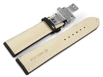 Uhrenband mit Butterfly stark gepolstert glatt schwarz 19mm 21mm 23mm