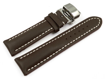 Uhrenband mit Butterfly stark gepolstert glatt dunkelbraun 19mm 21mm 23mm