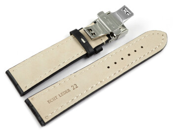 Uhrenband mit Butterfly stark gepolstert Kroko schwarz...