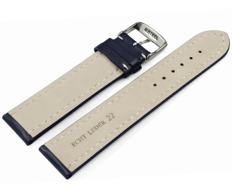 Uhrenarmband Leder stark gepolstert dunkelblau 18mm 20mm 22mm 24mm