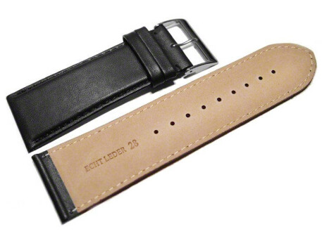 Uhrenarmband - echt Leder - glatt - schwarz - 26, 28mm