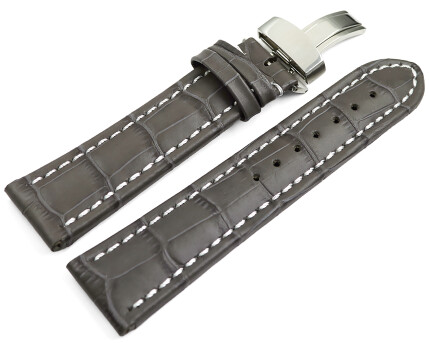 Uhrenarmband Kippfaltschließe Leder Kroko grau 18mm...