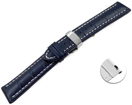 Schnellwechsel Uhrenarmband Kippfaltschließe Leder Kroko navy 18mm 20mm 22mm 24mm