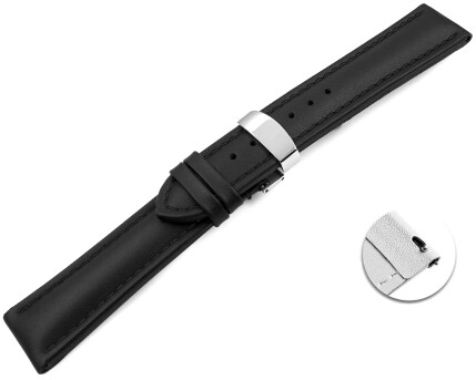 XL Schnellwechsel Uhrenarmband Kippfaltschließe Glatt schwarz TiT 18mm 20mm 22mm 24mm