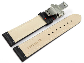 XL Uhrenarmband mit Butterfly Leder Kroko schwarz rN 18mm...