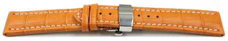 XL Uhrenarmband mit Butterfly Leder Kroko orange 18mm 20mm 22mm 24mm 26mm 28mm
