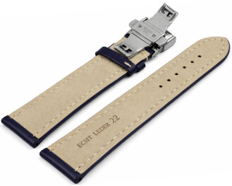 Uhrenband mit Butterfly stark gepolstert glatt dunkelblau 18mm 20mm 22mm 24mm