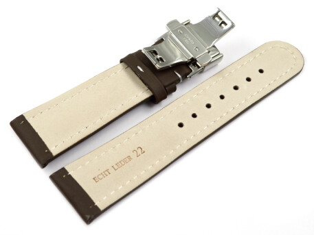 Uhrenarmband mit Butterfly Schließe Leder glatt dunkelbraun 18mm 20mm 22mm 24mm