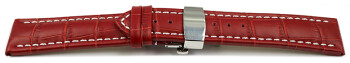 XL Schnellwechsel Uhrenarmband mit Butterfly Leder Kroko rot 18mm 20mm 22mm 24mm 26mm 28mm