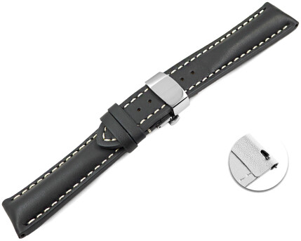 Schnellwechsel Uhrenband mit Butterfly stark gepolstert glatt grau 18mm 20mm 22mm 24mm