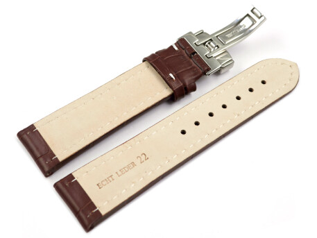 XL Uhrenband Kippfaltschließe Kalbsleder Kroko dunkelbraun 18mm 20mm 22mm 24mm