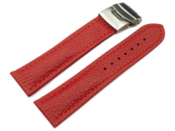Faltschließe Uhrenband Leder genarbt rot TiT 18mm...