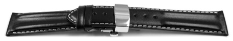 Uhrenarmband mit Butterfly Leder glatt doppel Wulst schwarz 18mm 20mm 22mm 24mm