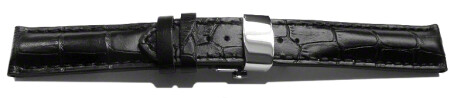 Uhrenband mit Butterfly stark gepolstert Kroko schwarz TiT 18mm 20mm 22mm 24mm