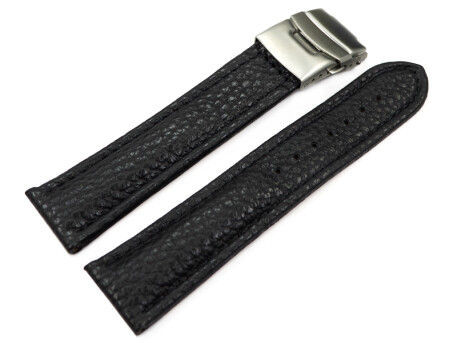 Faltschließe Uhrenband Leder genarbt schwarz TiT 18mm 20mm 22mm 24mm