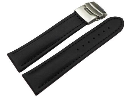 Faltschließe Uhrenband Leder Glatt schwarz 18mm...