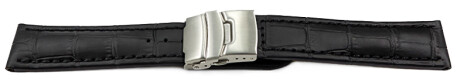 Faltschließe Uhrenarmband Leder Kroko schwarz 18mm 20mm 22mm 24mm